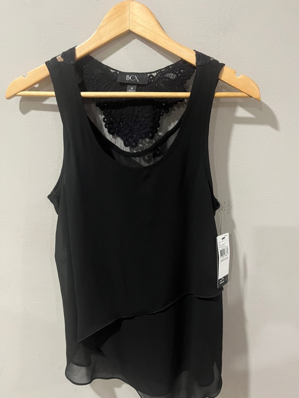BCX Black Layered Chiffon Tank with Lace Back